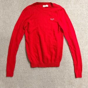 Hollister California Mens Large Red Crewneck Sweater Long Sleeve Seagull Logo